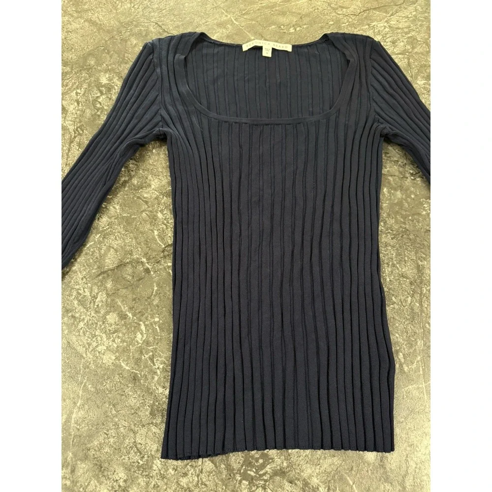 Veronica Beard Womens Clara Scoop Square Neck Wide Rib Stretch Sweater Navy Sz M - Picture 5 of 10